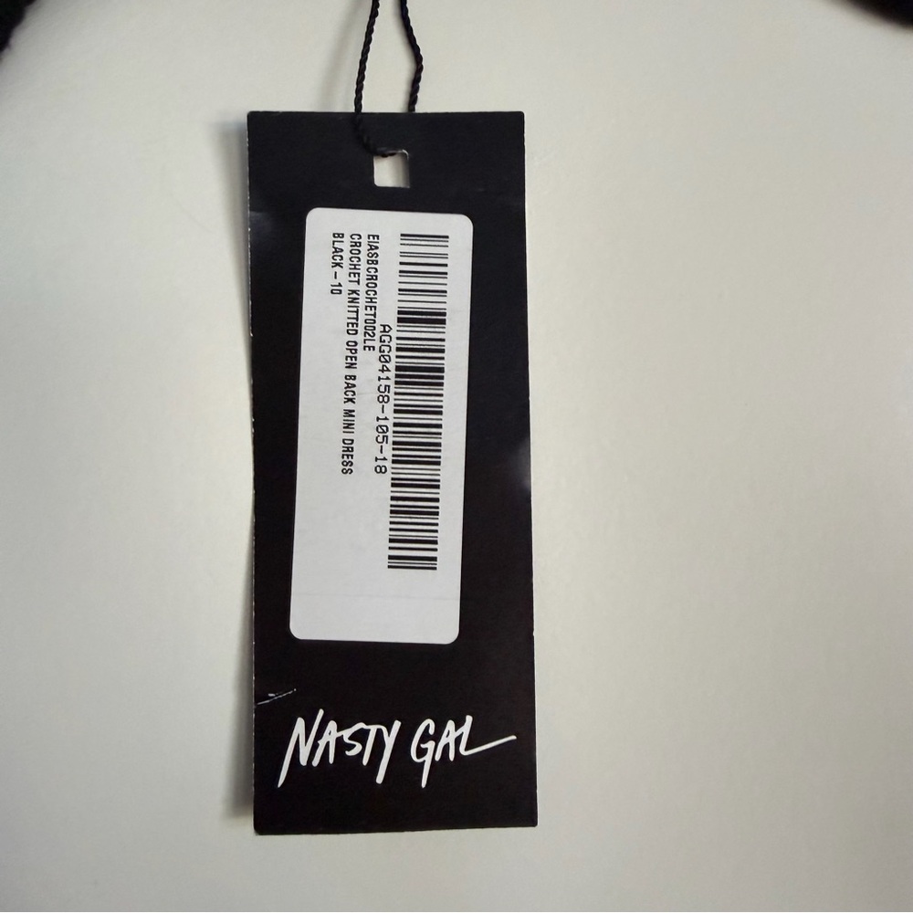 Nasty Gal Black Crochet Open Back Mini Dress Bell Sleeve Sheer NWT Swim Cover Up - Picture 6 of 7
